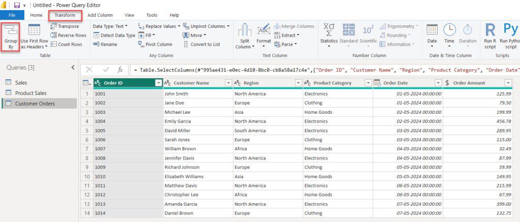 Power BI Sum Group by Multiple columns example