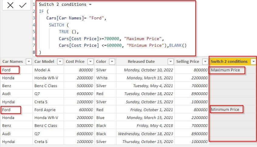 Power BI switch two conditions