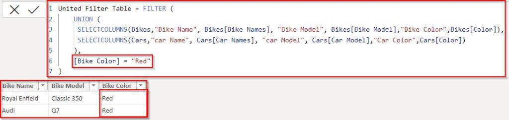 Power BI union two tables with filter example