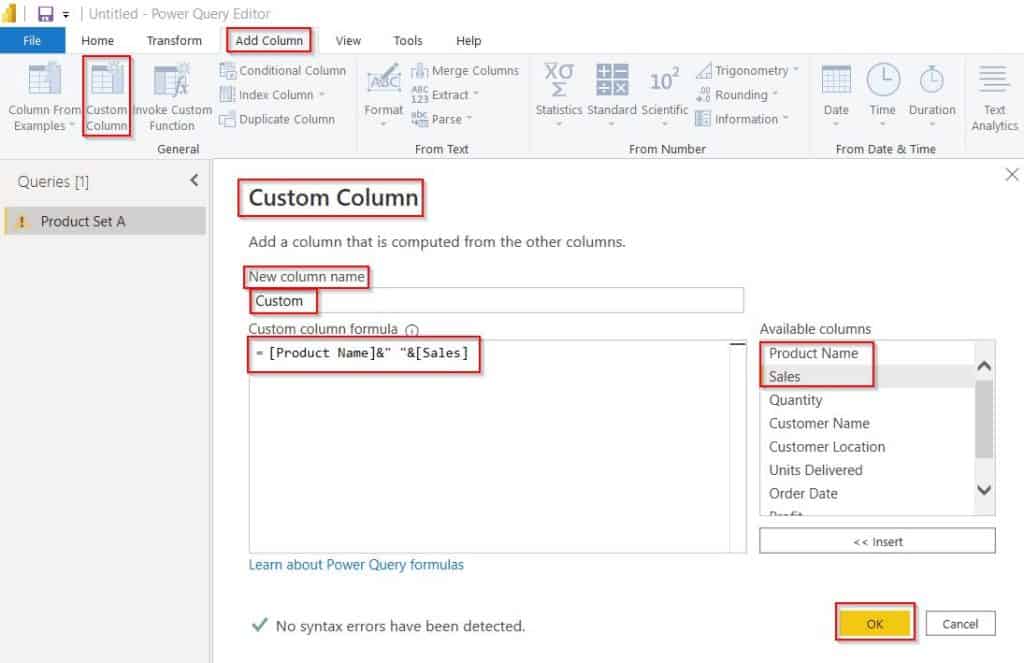 Power Query concatenate two columns with space