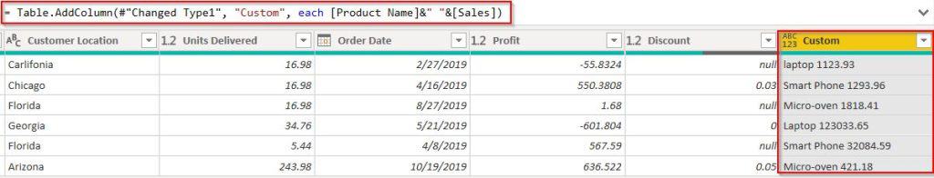 Power Query concatenate two columns with space example