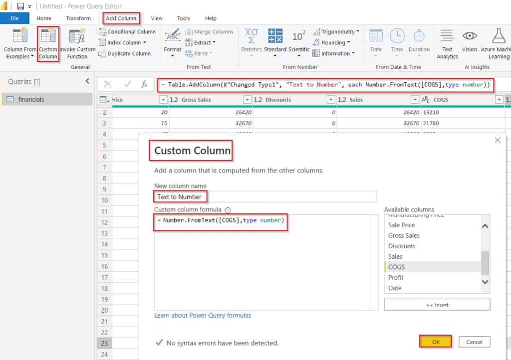 Power Query Convert Text to Number error example