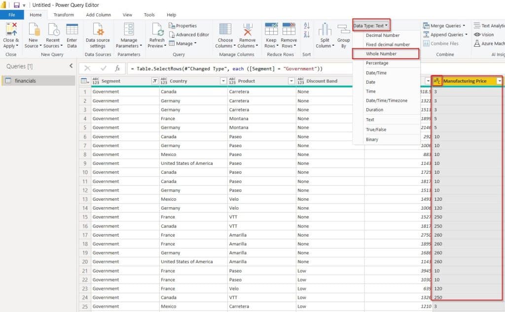 Power Query Convert Text to Number example