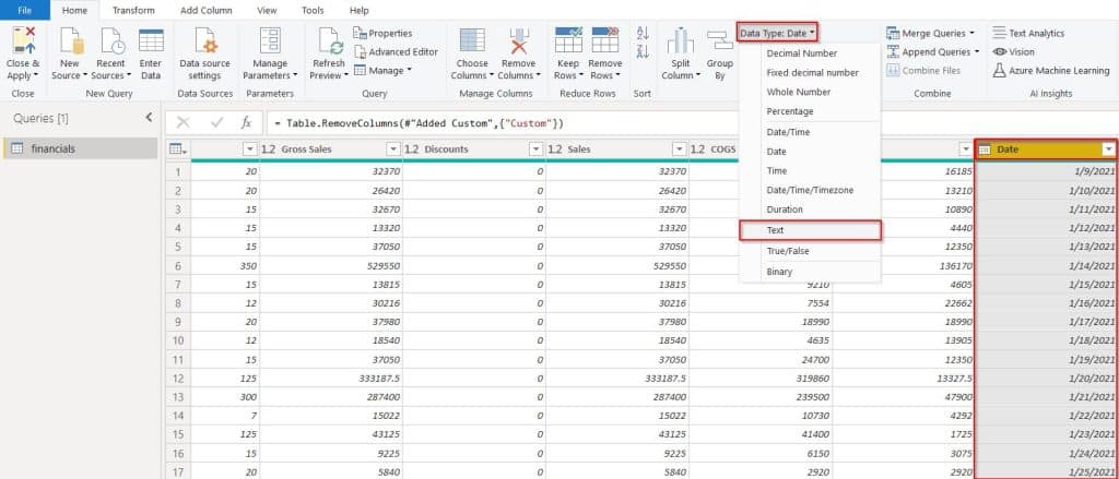 Power Query converts a date to text