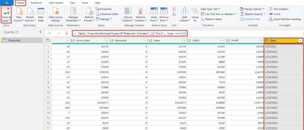 Power Query converts a date to text example