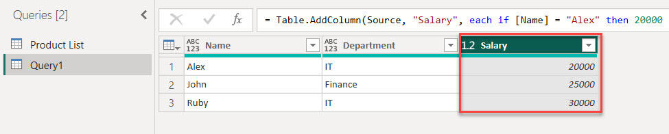 power query create a table