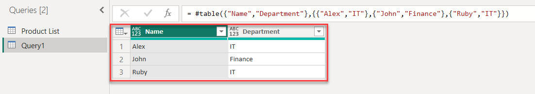 power query create table from scratch