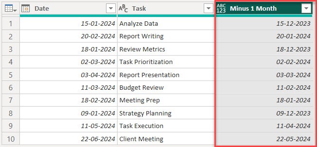 power query date - 1 month