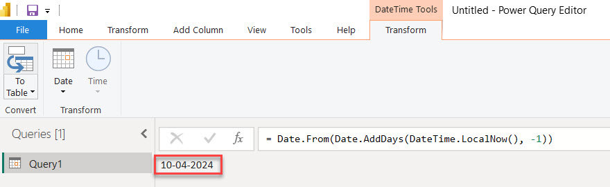 power query date minus 1 day