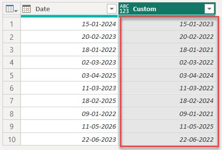 Power Query Date Minus 1 Year