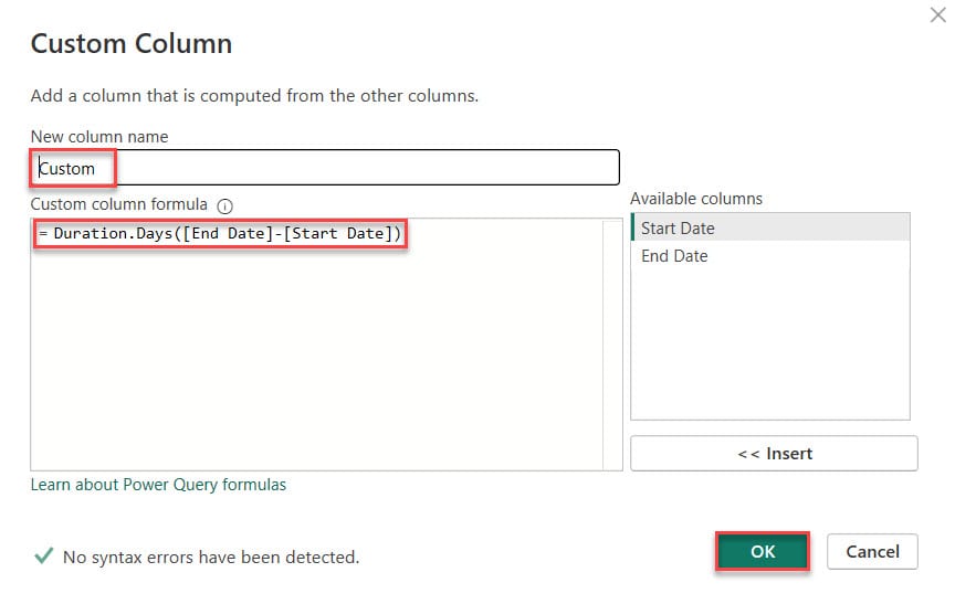 Power Query Get all dates between the Start and End date