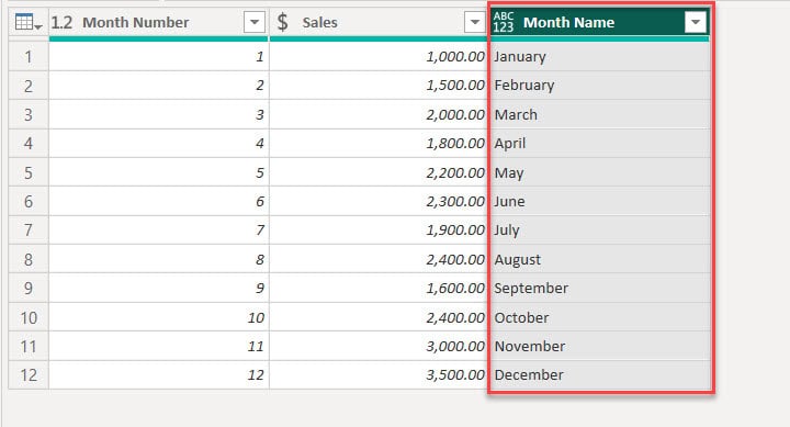 Power Query Month Number to Name