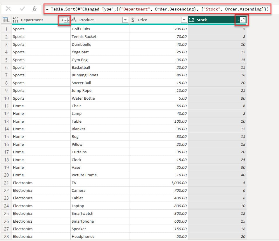 power query order by multiple columns