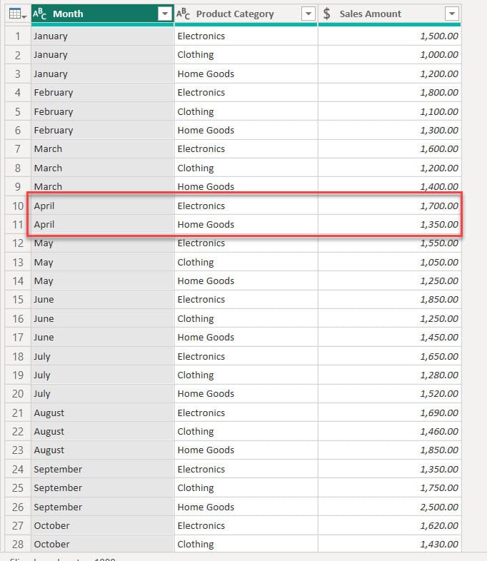 power query remove specific row