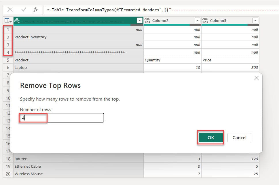 power query remove top rows from each file