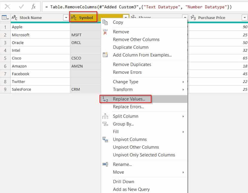 Power query replaces null in all columns example