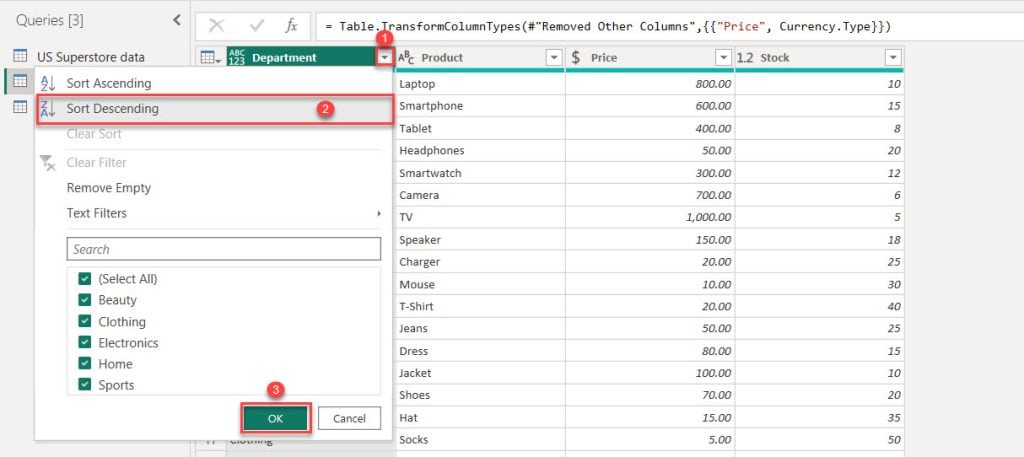 power query sort by multiple columns