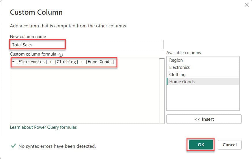 power query sum column