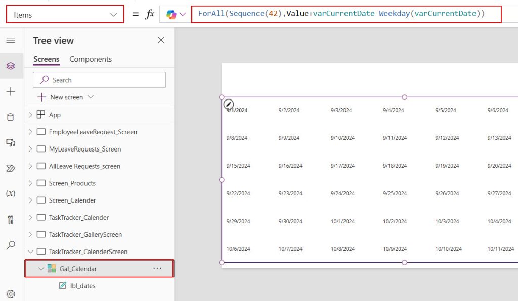 powerapps calendar function