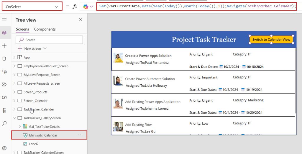 powerapps calendar view from sharepoint list