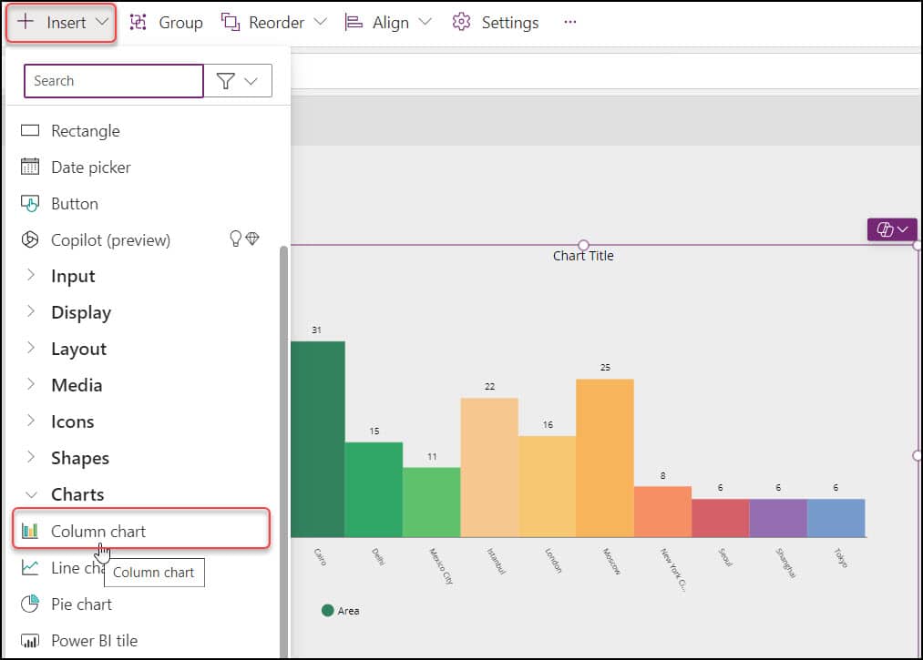 powerapps chart from sharepoint list