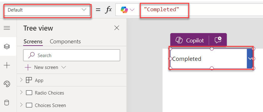 powerapps choices default