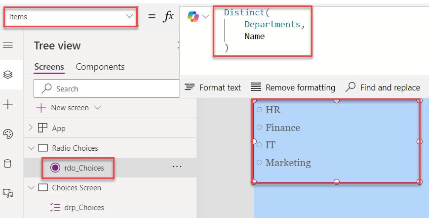 PowerApps Choices from Collection