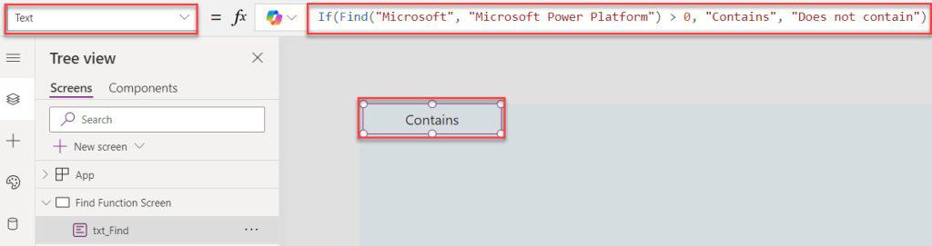 powerapps contains text