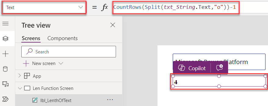 powerapps count specific characters in string