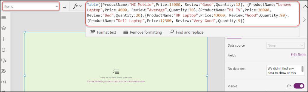 powerapps create table