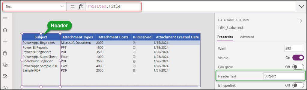 powerapps data table select row to edit