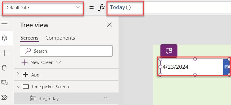 powerapps date and time picker