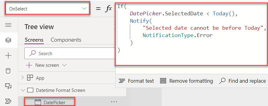 powerapps date picker disable past days