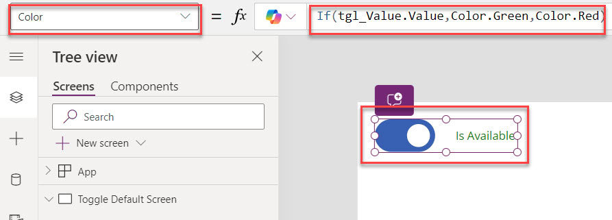 powerapps disable toggle color