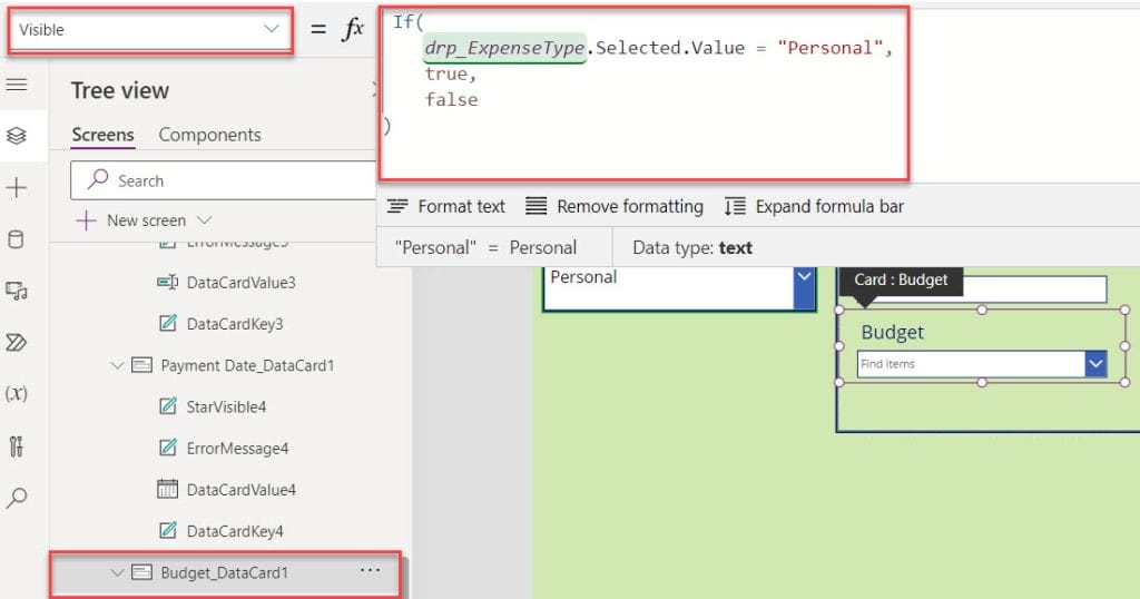 powerapps display value based on dropdown selected