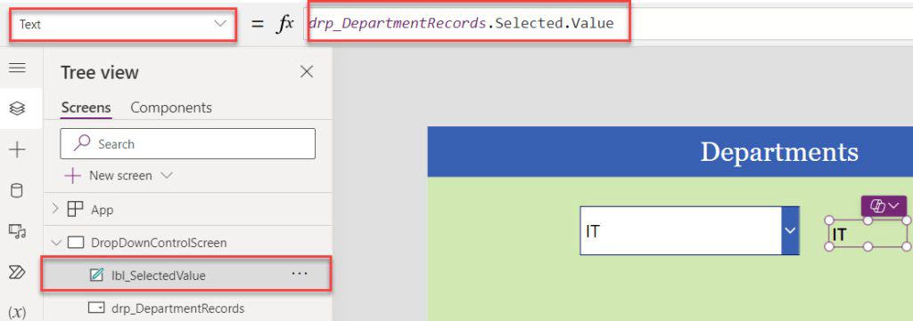 powerapps drop down selected value