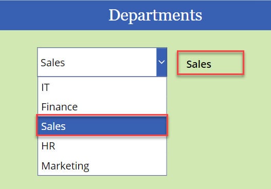 powerapps dropdown selected value