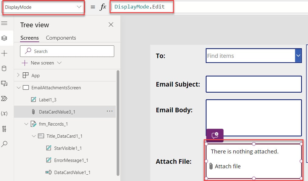 powerapps email attachment