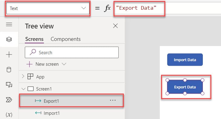 powerapps export button