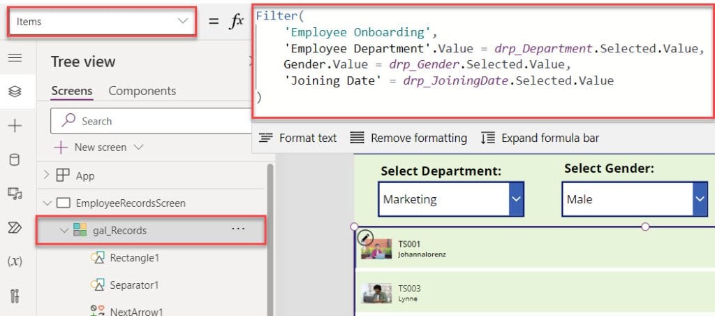 PowerApps Filter a Gallery Control with Multiple Dropdowns