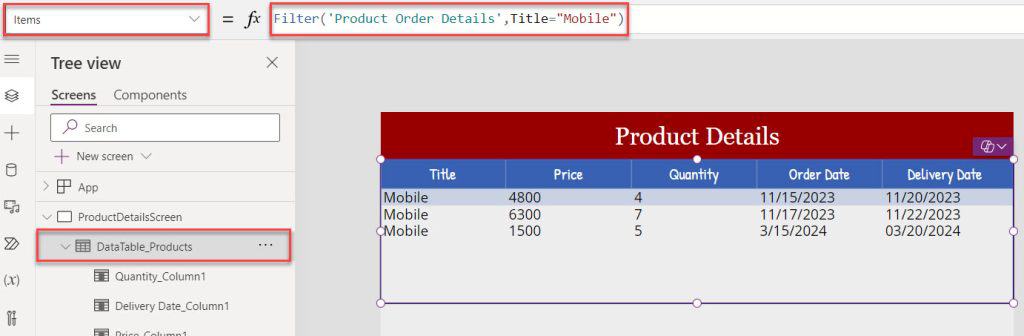 PowerApps Filter SharePoint List