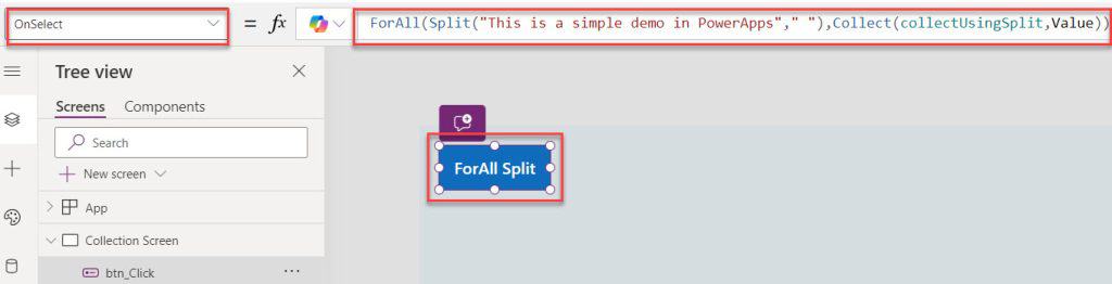 powerapps forall split