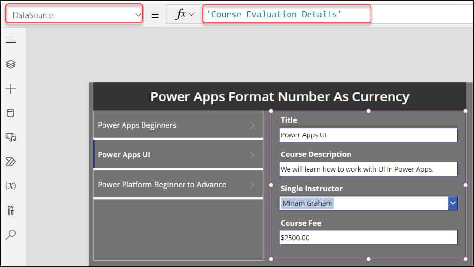 powerapps format as currency