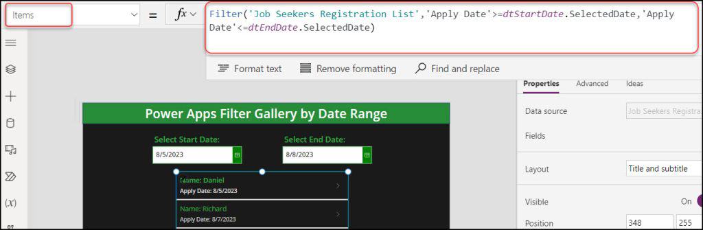 PowerApps Gallery Filter by Date Range