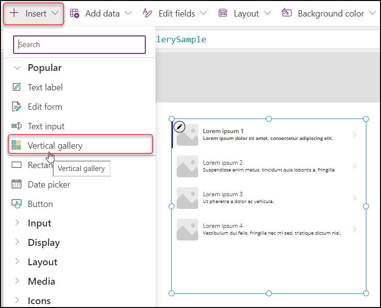 powerapps gallery items