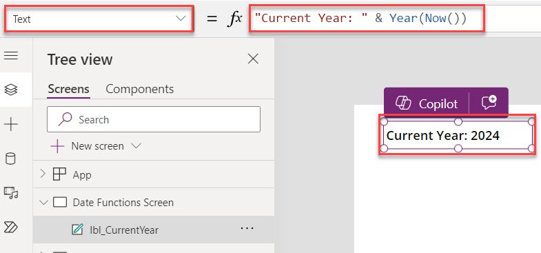 powerapps get current year