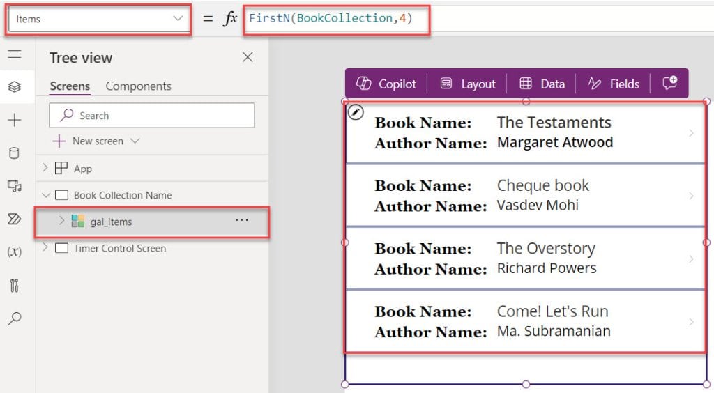 powerapps get first item in collection