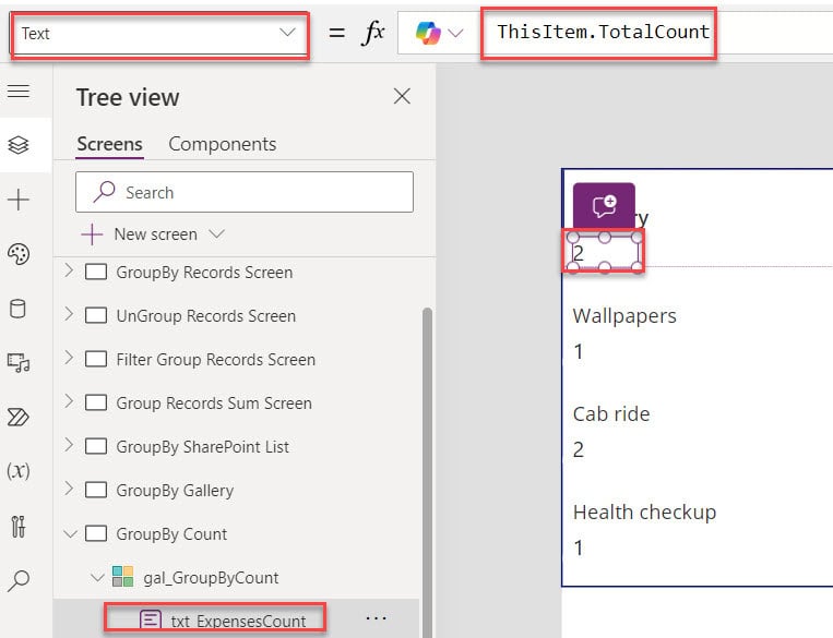 powerapps groupby count