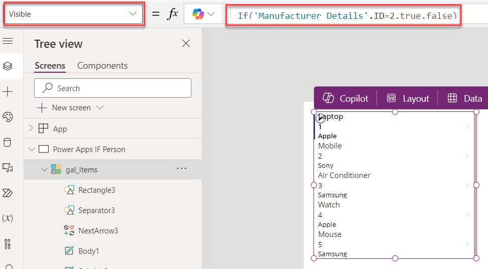 powerapps if statement lookup column