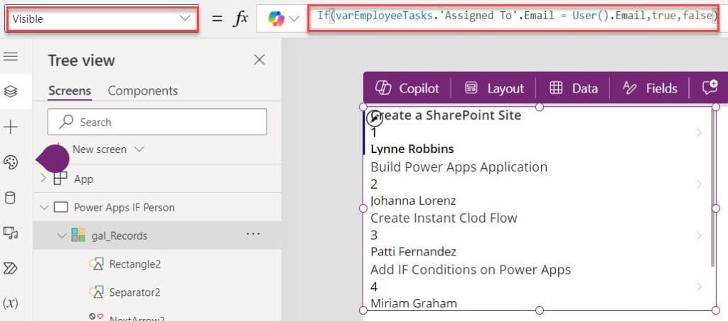 powerapps if statement person column